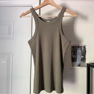 TOTEME olive green organic cotton rib ribbed knit racer back tank top